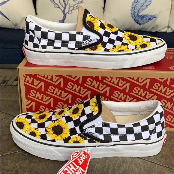 Vans Shoes - VANS CLASSIC SLIP ON CUSTOM SUNFLOWER/CHECKERBOARD
